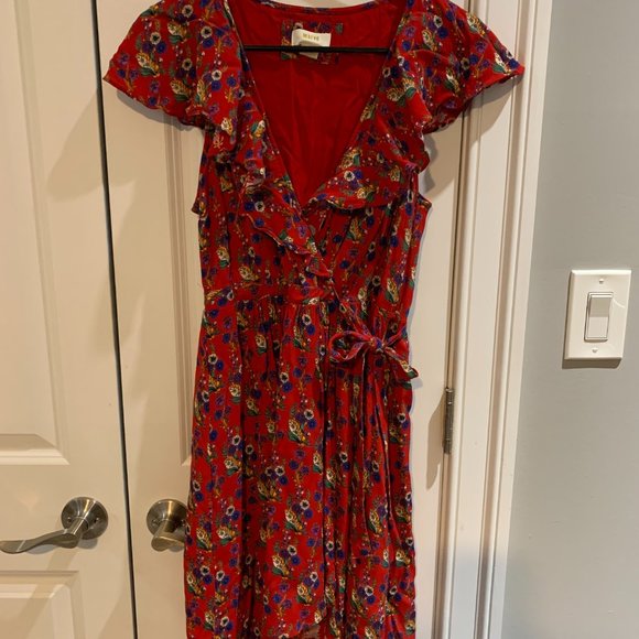 Anthropologie Red Floral Wrap Dress - Picture 2 of 4